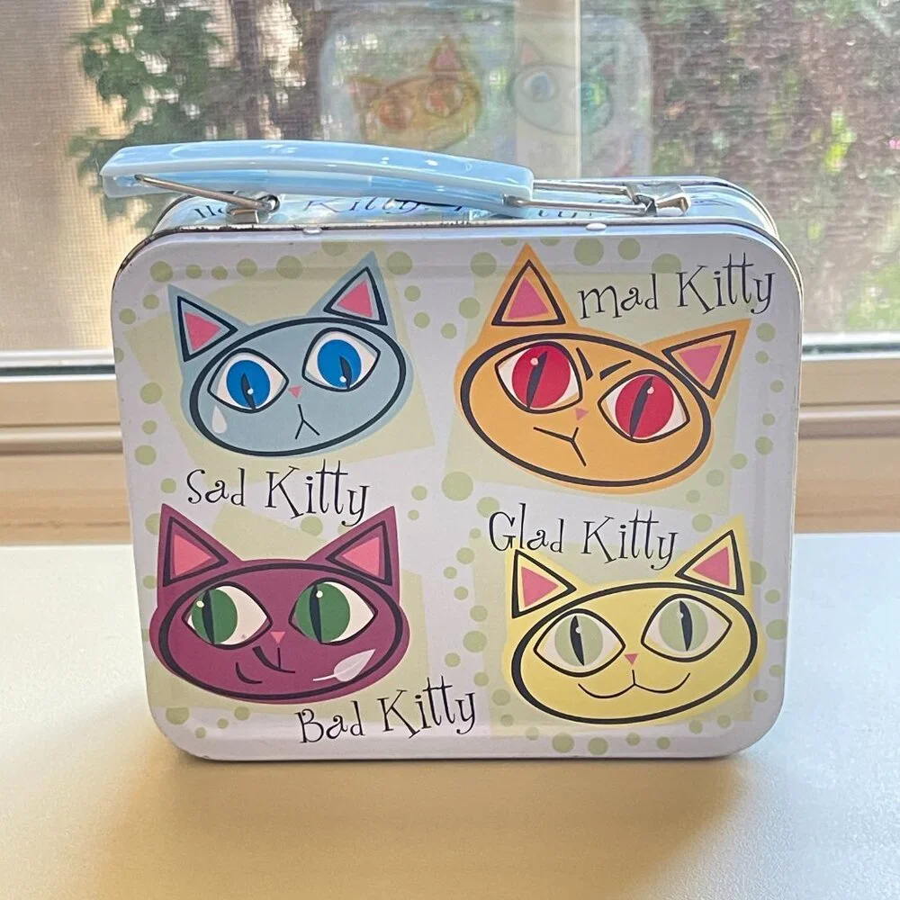 Kitty Cat Metal Lunch Box Small Bad Sad Glad Mad Meow Meow Vintage